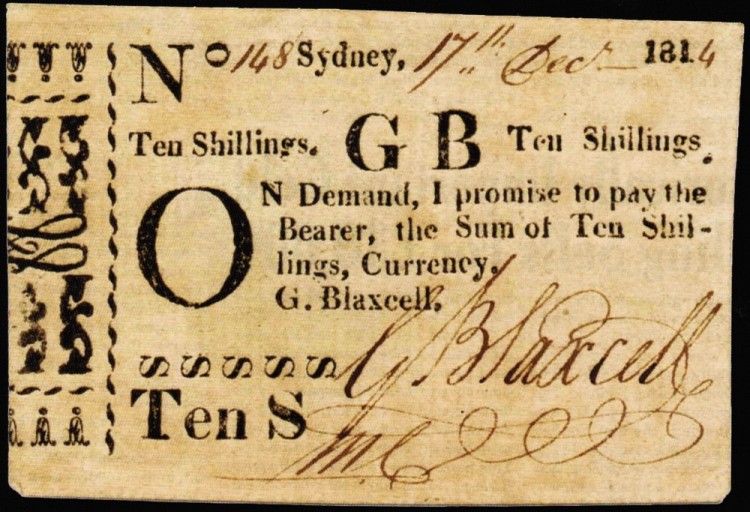 Garnham Blaxcell ten shillings, Sydney 1814.