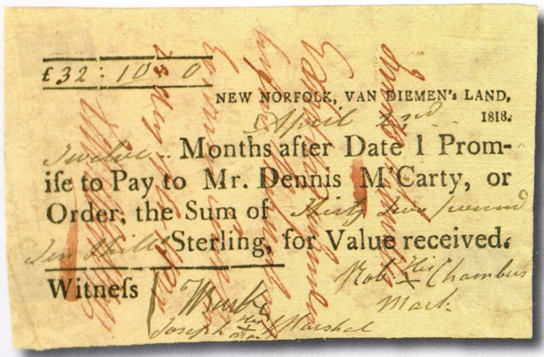 Bill of exchange for £32/10/-, Van Diemen’s Land 2 April 1818.