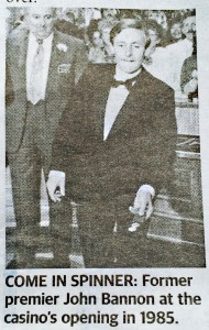 Photo of John Bannon tossing the pennies on the 12 December 1985. Photo taken from the Sunday Mail, 13 December 2015 p 11.   